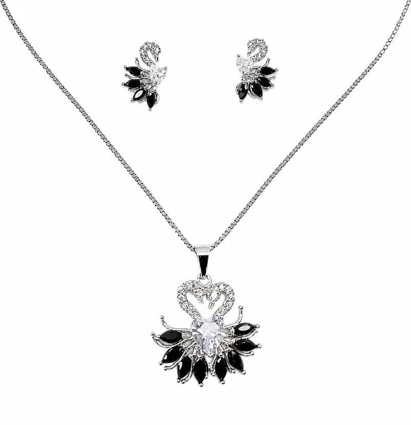 Crystal Swan Pendant Set — artificial jewellery at Rawaiya
